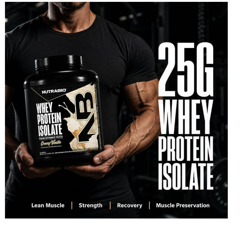 NutraBio Whey Isolate Creamy Vanilla 50 Servings 25g Protein Non GMO Low Carb