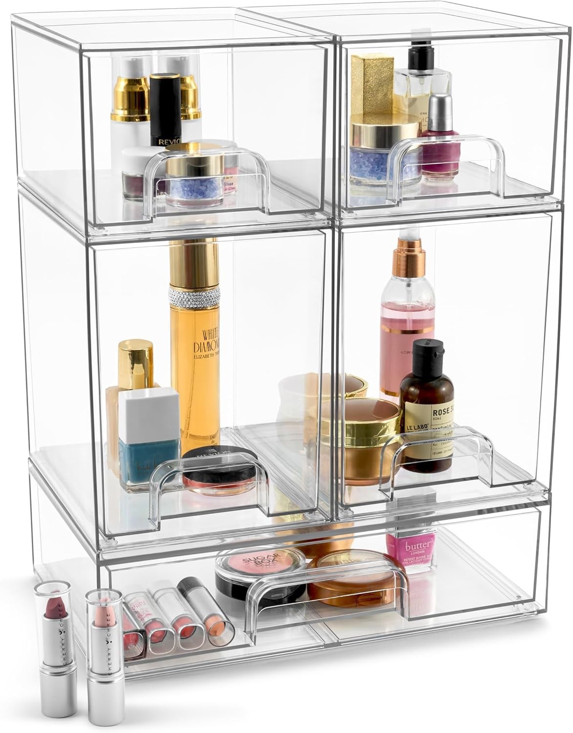 Acrylic Storage Containers Set, Stackable Bathroom Organizer, 5 Pieces, Clear