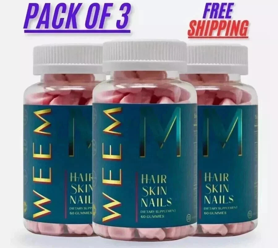 WEEM Hair Skin and Nails Gummies, Vegan biotin Vitamins, Healthy Hair- Pack of 3