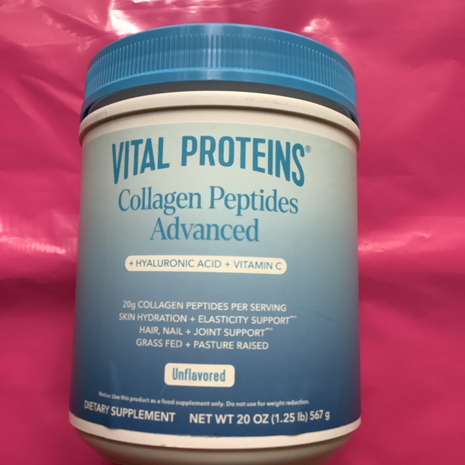 Vital Proteins Collagen Peptides Advanced Unflavored Hyaluronic Acid Vit C, 20oz
