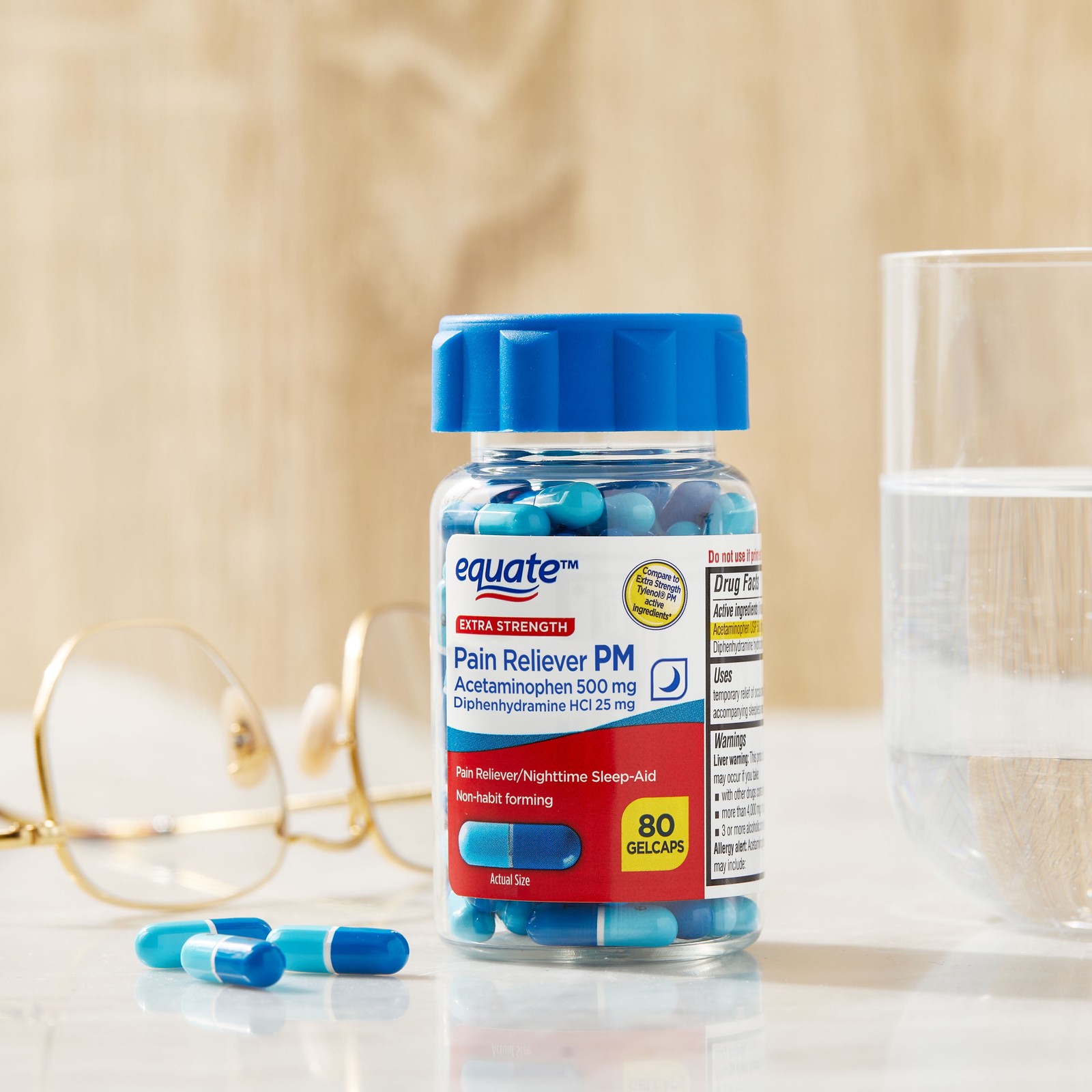 Equate Extra Strength Pain Reliever PM, Alcohol-Free, Acetaminophen, Pain Relief