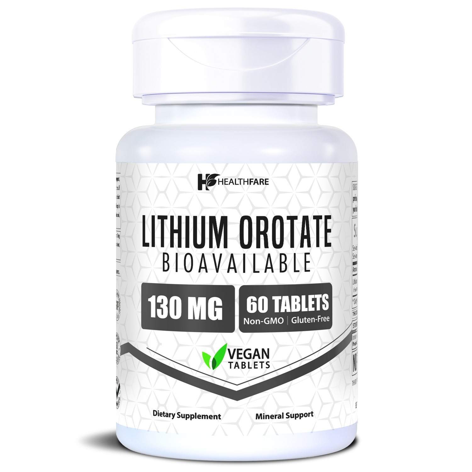 HealthFare Lithium Orotate 130mg | 60 Tabs | Vegan, Gluten-Free, GMO-Free