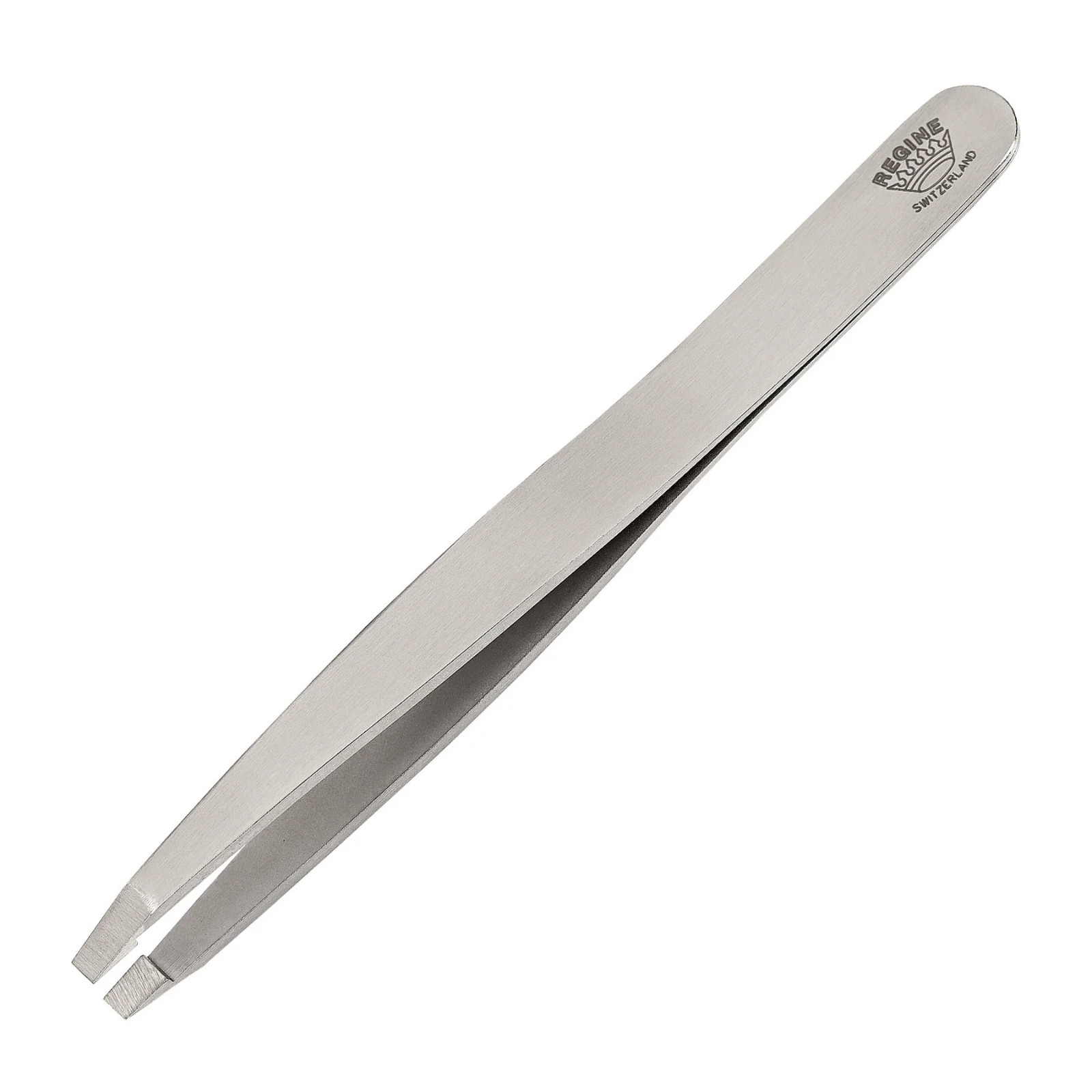 Regine Slant Tweezer Handmade in Switzerland Stainless Steel Etched Tip