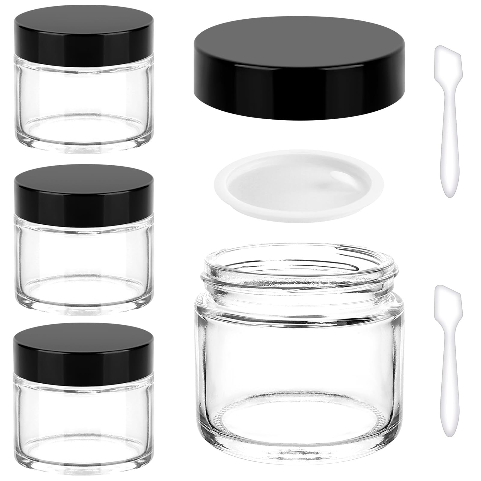 2 Oz Glass Jars 4 Pack Black Lids Empty Cosmetic Containers Round Travel Cream