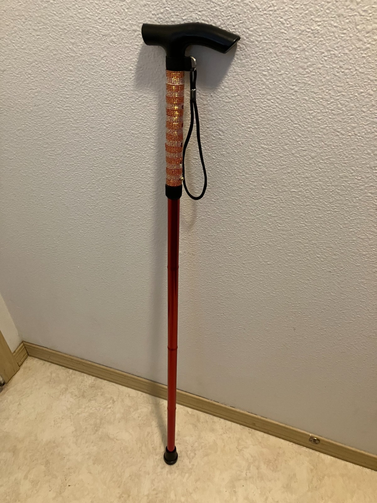 Red Rhinestone Bling Cane – Sparkly Accent, Adjustable Folding Walking Stick