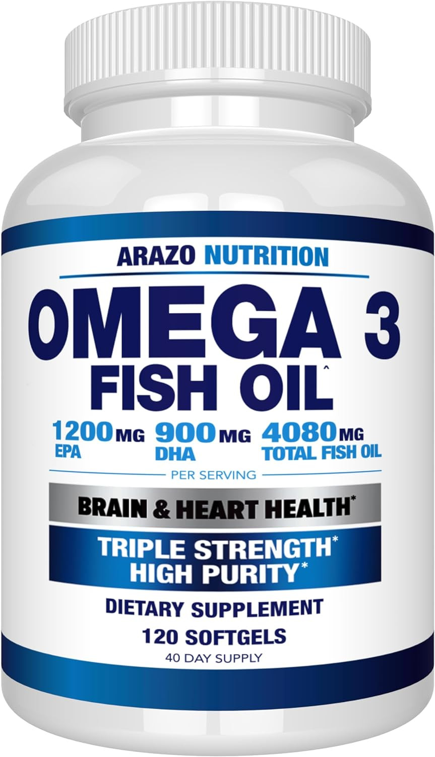 Arazo Nutrition Wild Caught Omega 3 Fish Oil – 120 Soft Gels – 4,080Mg High EPA