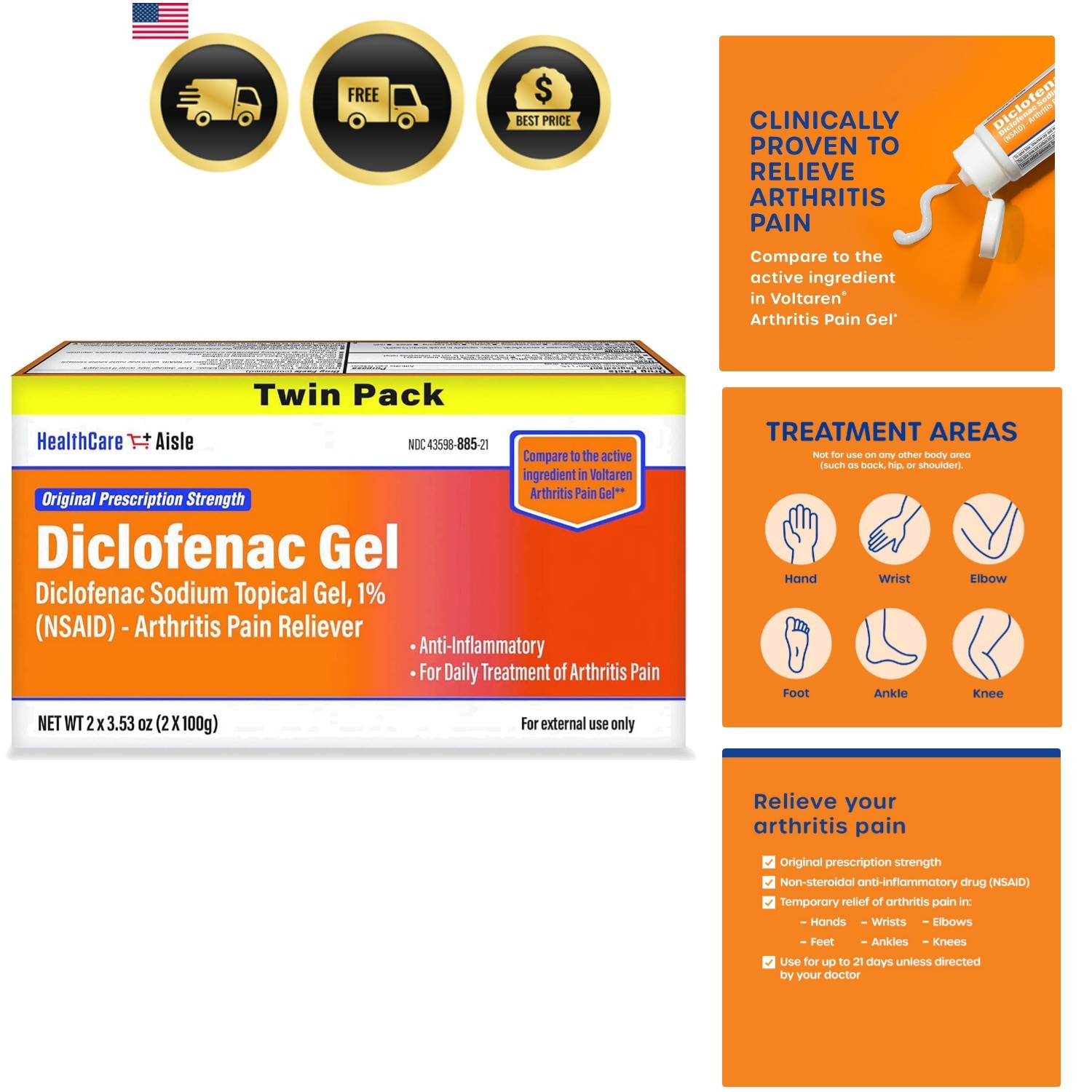 Diclofenac Gel Twin Pack Diclofenac Sodium Topical Gel NSAID Arthritis Pain R…