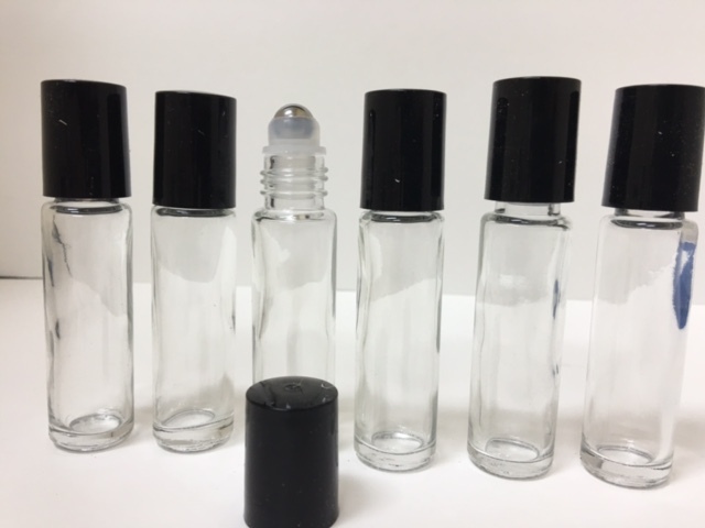 12 Pack –10ml StainLess Steel Metal Roller Ball Transparent Clear Glass Bottles