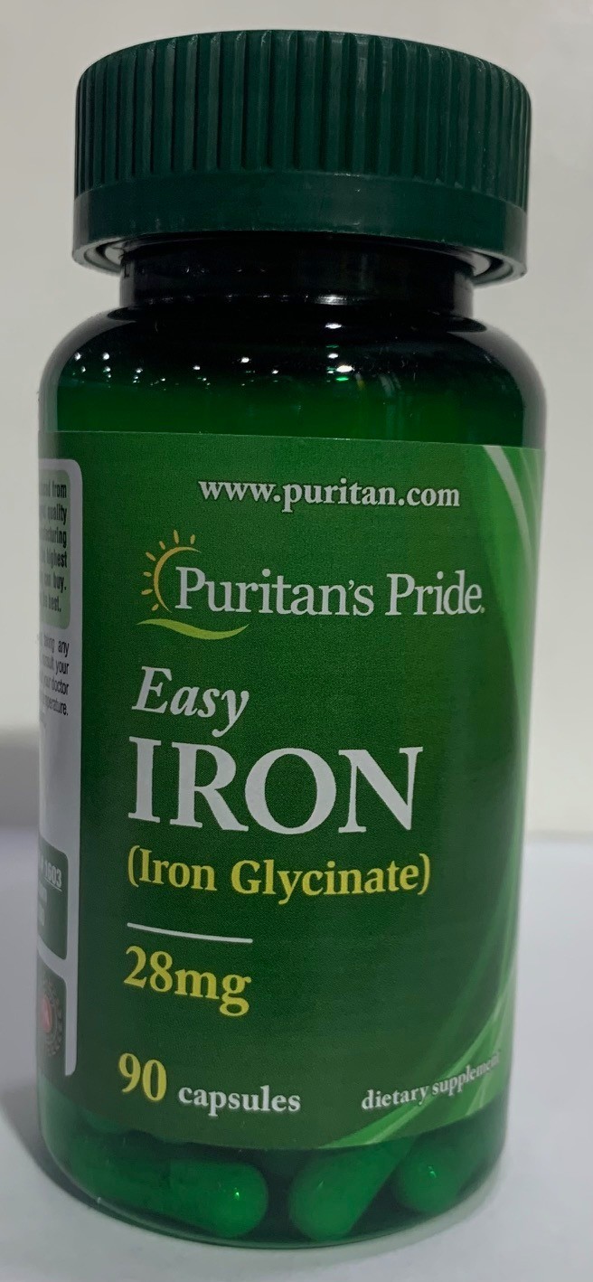 Puritan’s Pride Easy Iron 28 mg (Iron Glycinate) – 90 Capsules