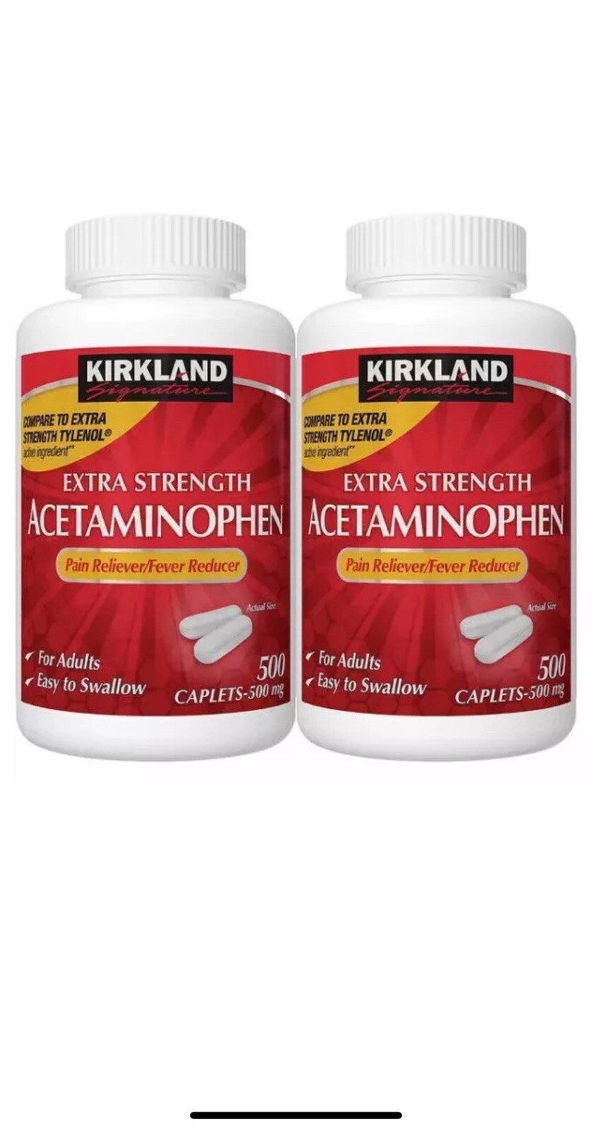 Kirkland Extra Strength Acetaminophen 500mg 1,000 Caplets Compare to Tylenol