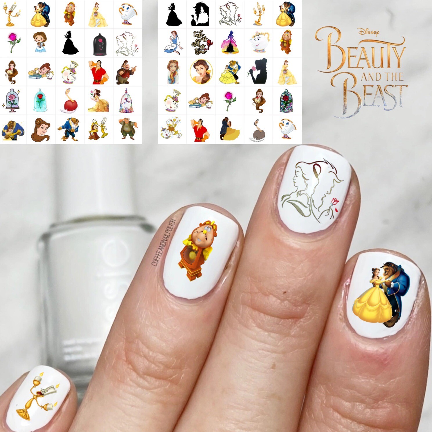 Beauty And The Beast Cartoon Waterslide Nail Art Decals Set of 50 Instructions &