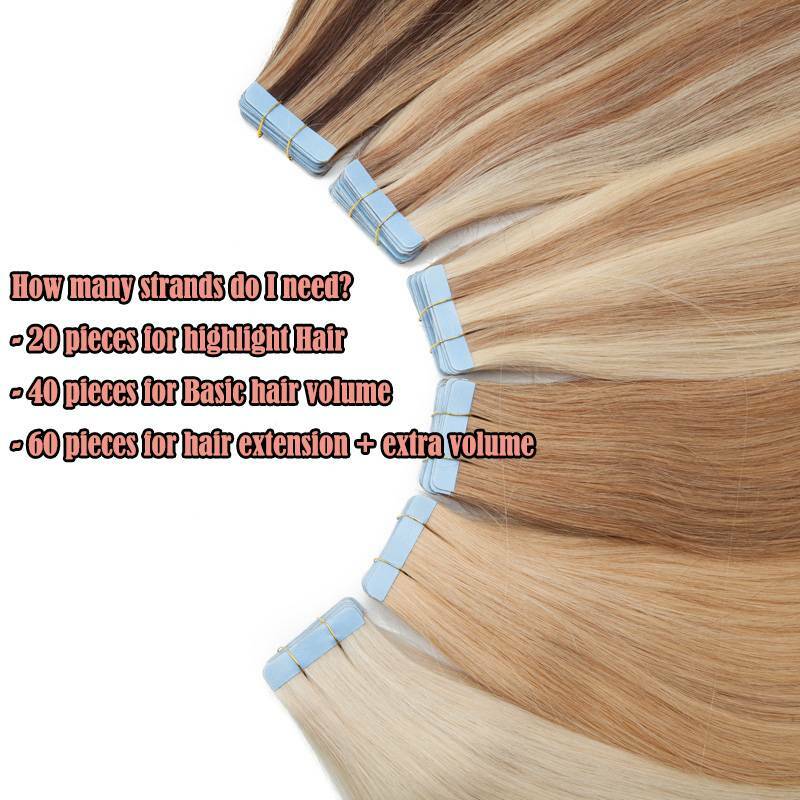 Invisible Tape In Human Hair Extensions Full Head Skin Weft Blonde Thick Glue US