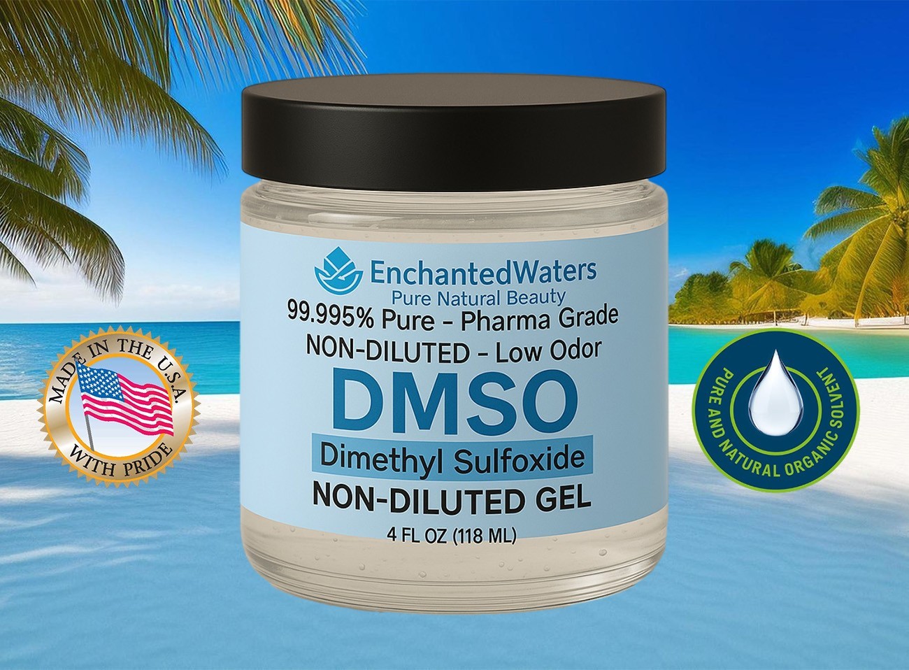 DMSO Gel 99.995% Pure Dimethyl Sulfoxide Low Odor • Non-Diluted • 4 oz Glass Jar