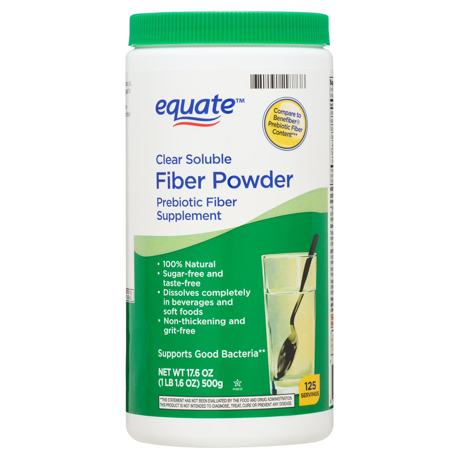 Equate Sugar Free Fiber Powder 17.6 Oz Prebiotic Supplement 100% Natural