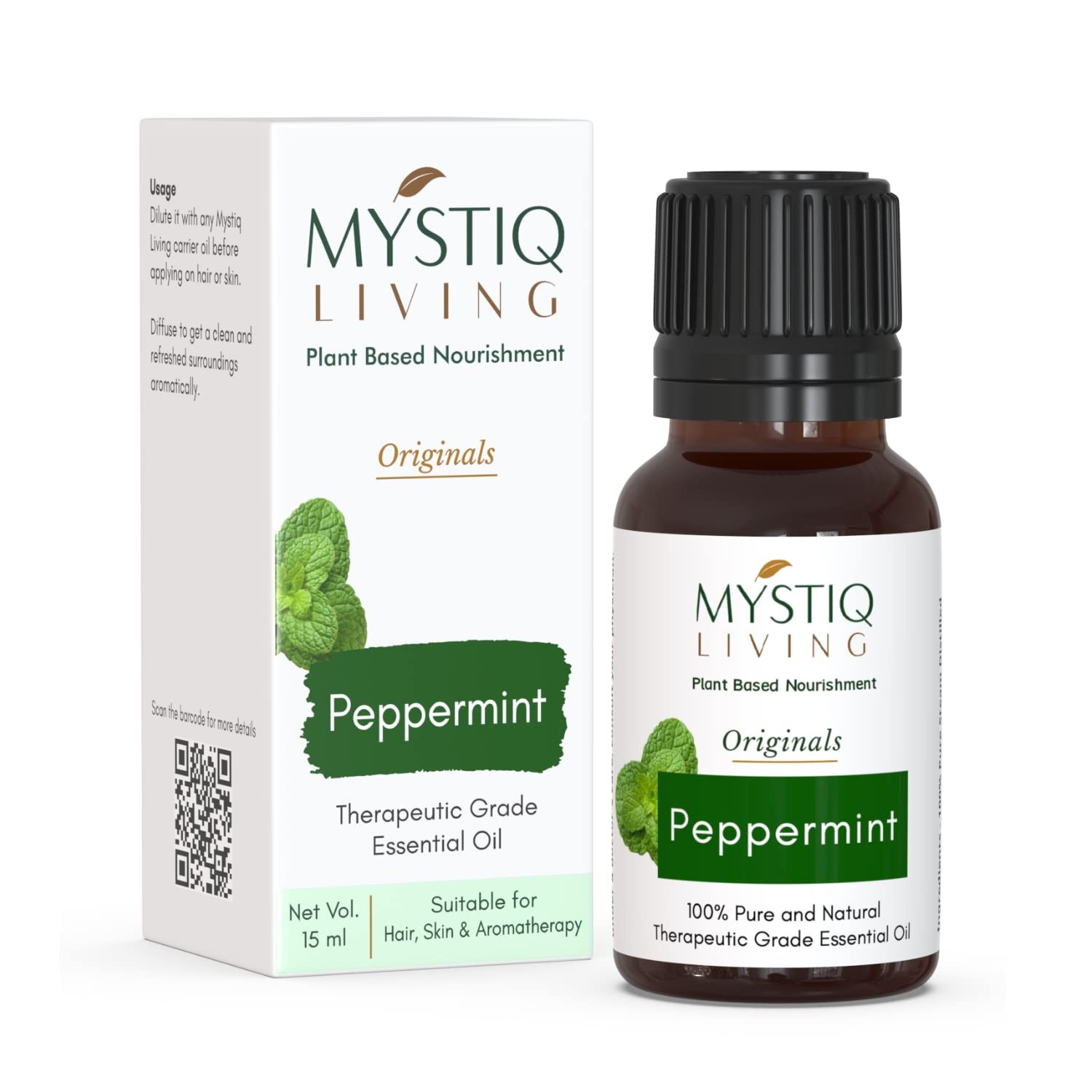 Mystiq Living Peppermint Essential Oil For Skin And Hair 15ml