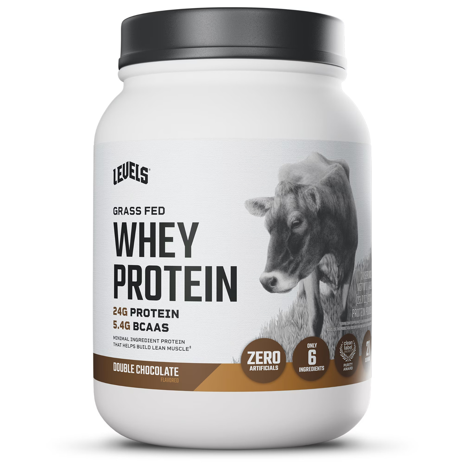 Levels Grass Fed Whey Protein Powder, Double Chocolate, 24g Protein, 1.48 lb