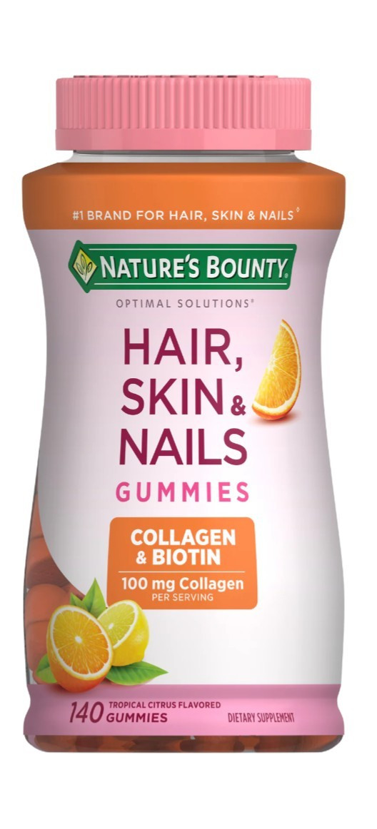 Nature’s Bounty Hair, Skin & Nails Gummies + Collagen & Biotin, 140 Ct, Citrus