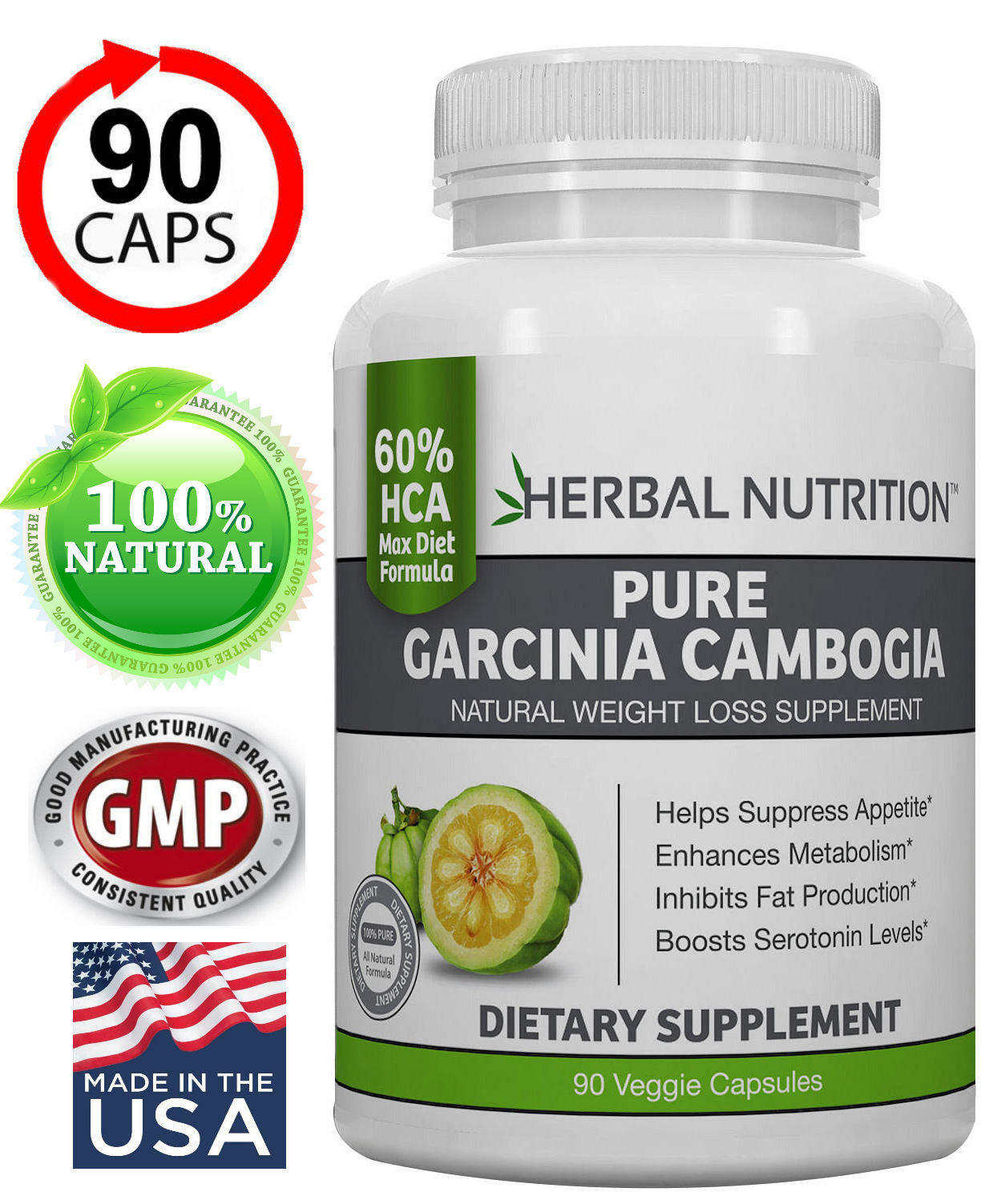 Garcinia Cambogia Weight Loss Supplement 60% HCA Fat Burner Pills 90 Ct Bottle!