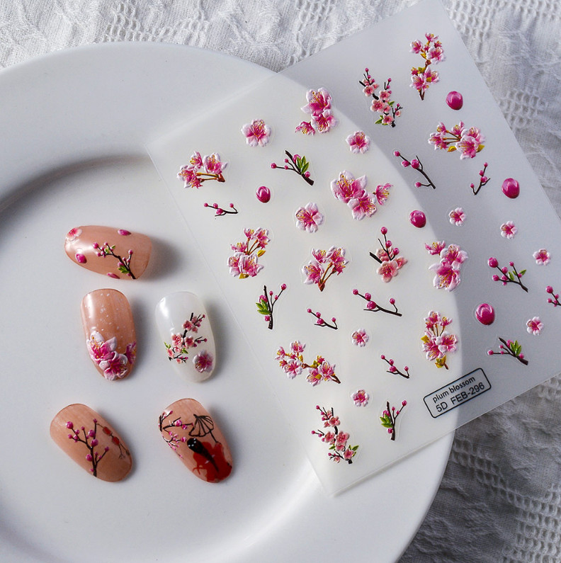 Pink Plum Blossom Flower Nail Art Stickers Self Peel Adhesive FEB204 NH23