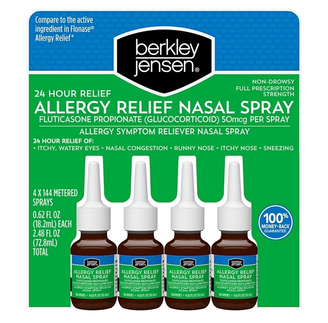 berkley jensen Fluticasone Allergy Relief Nasal Spray, 4 Count, EXP 2027+