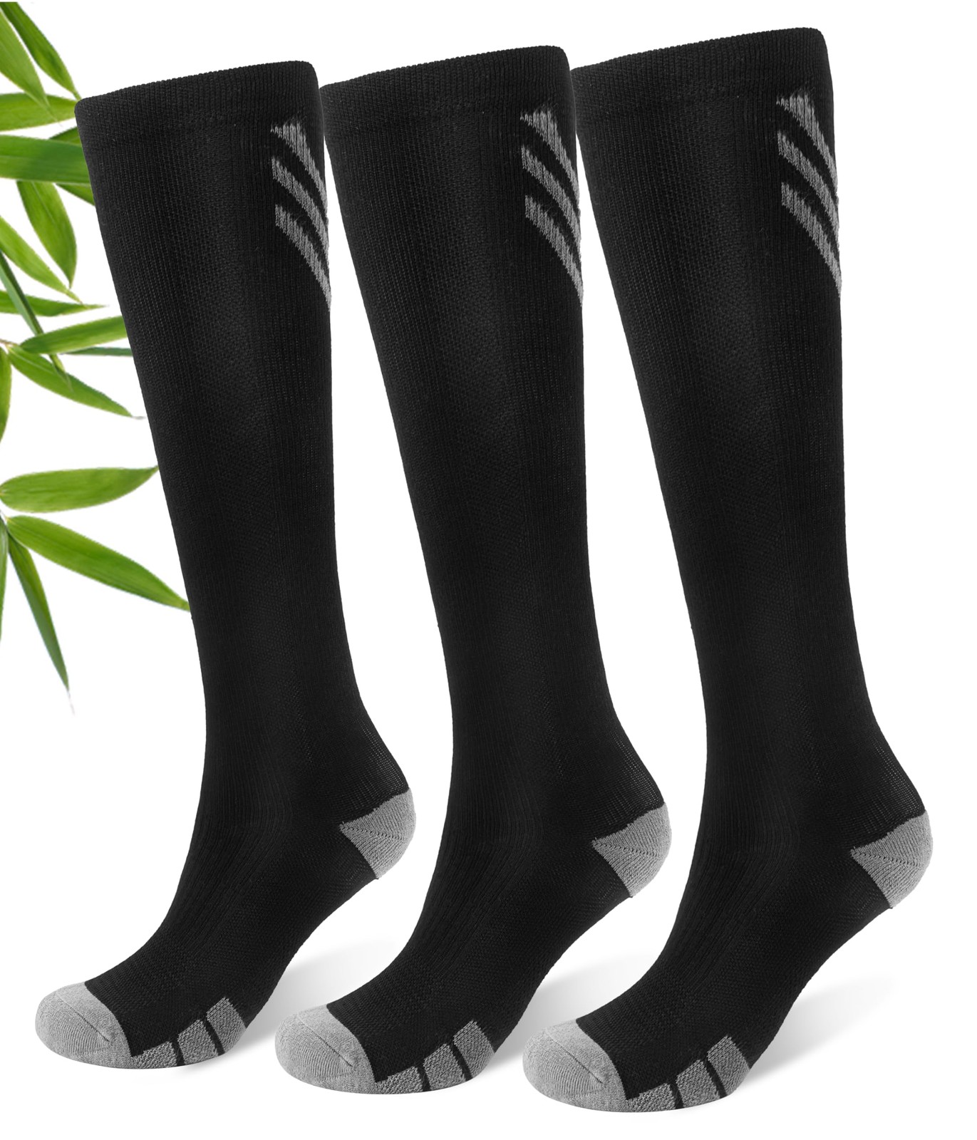 Bamboo Viscose Compression Socks for Men & Women 3 Pairs,15-25 mmHg Knee-High…