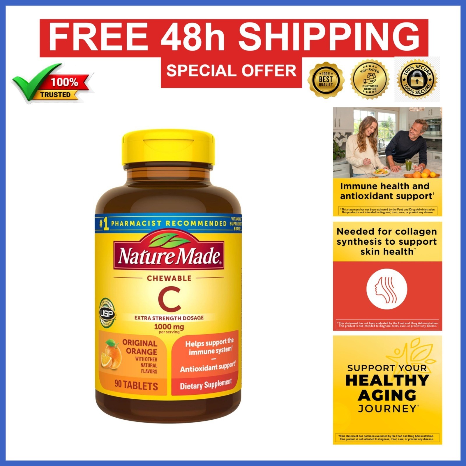 Nature Made Extra Strength Chewable Vitamin C 1000mg – 90 Tablets