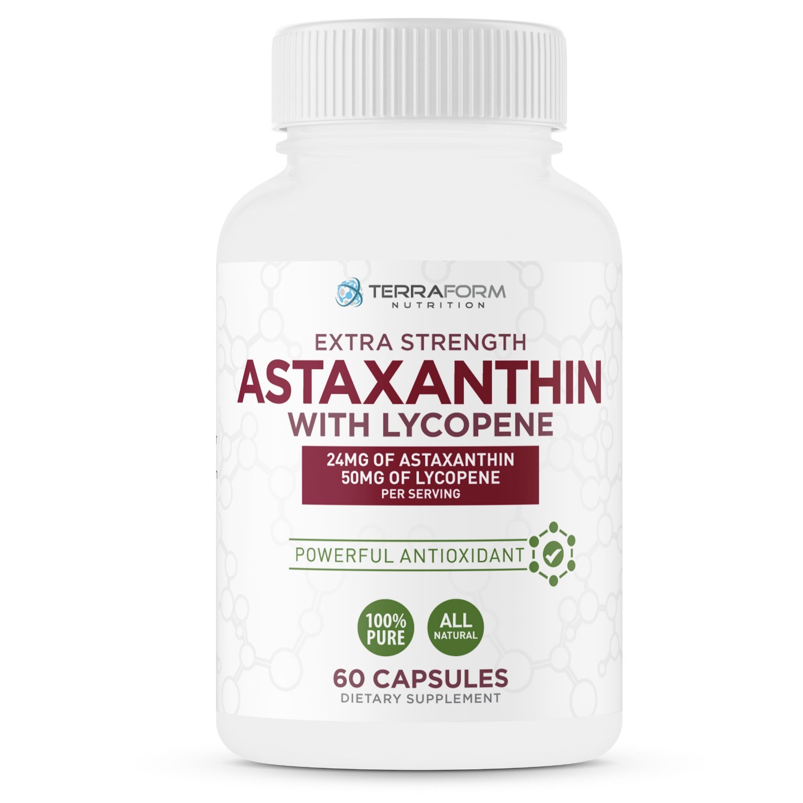 Astaxanthin Supplement 24mg with Lycopene 50mg – High Dose Antioxidant – 60 Caps