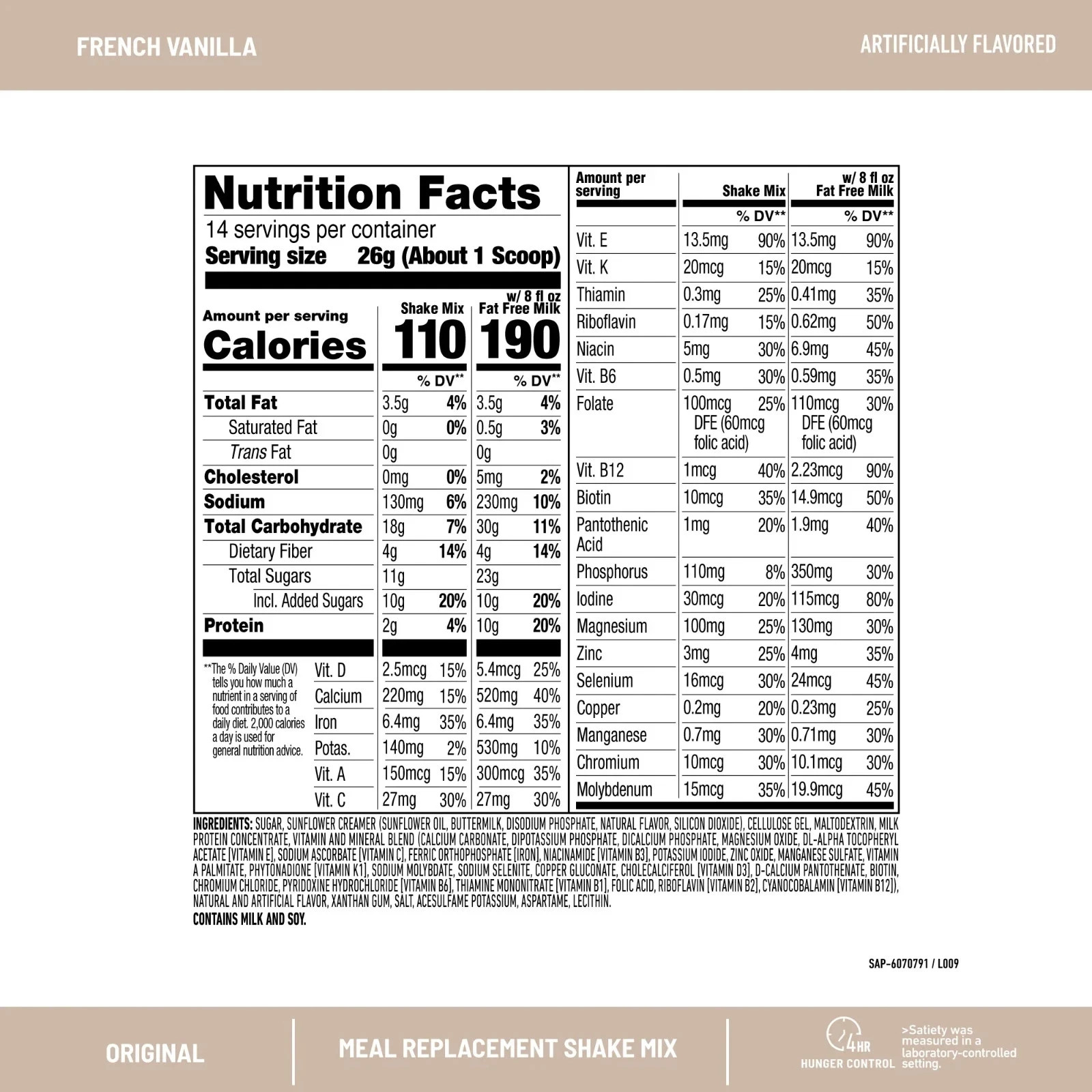 SlimFast Original Meal Replacement Shake Powder, French Vanilla, 12.83 oz, 14 Se
