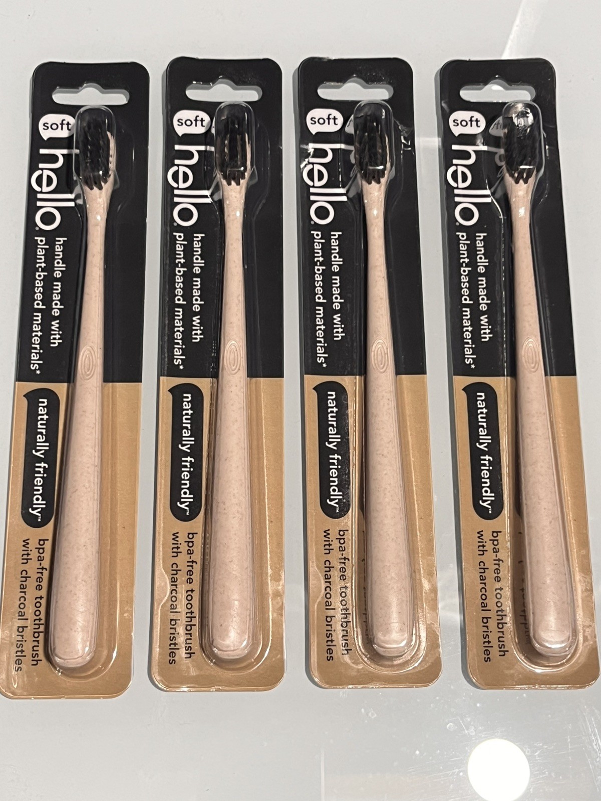 Lot of 4-Individual – Hello Soft Charcoal Infused Tapered Bristle Toothbrush-NEW