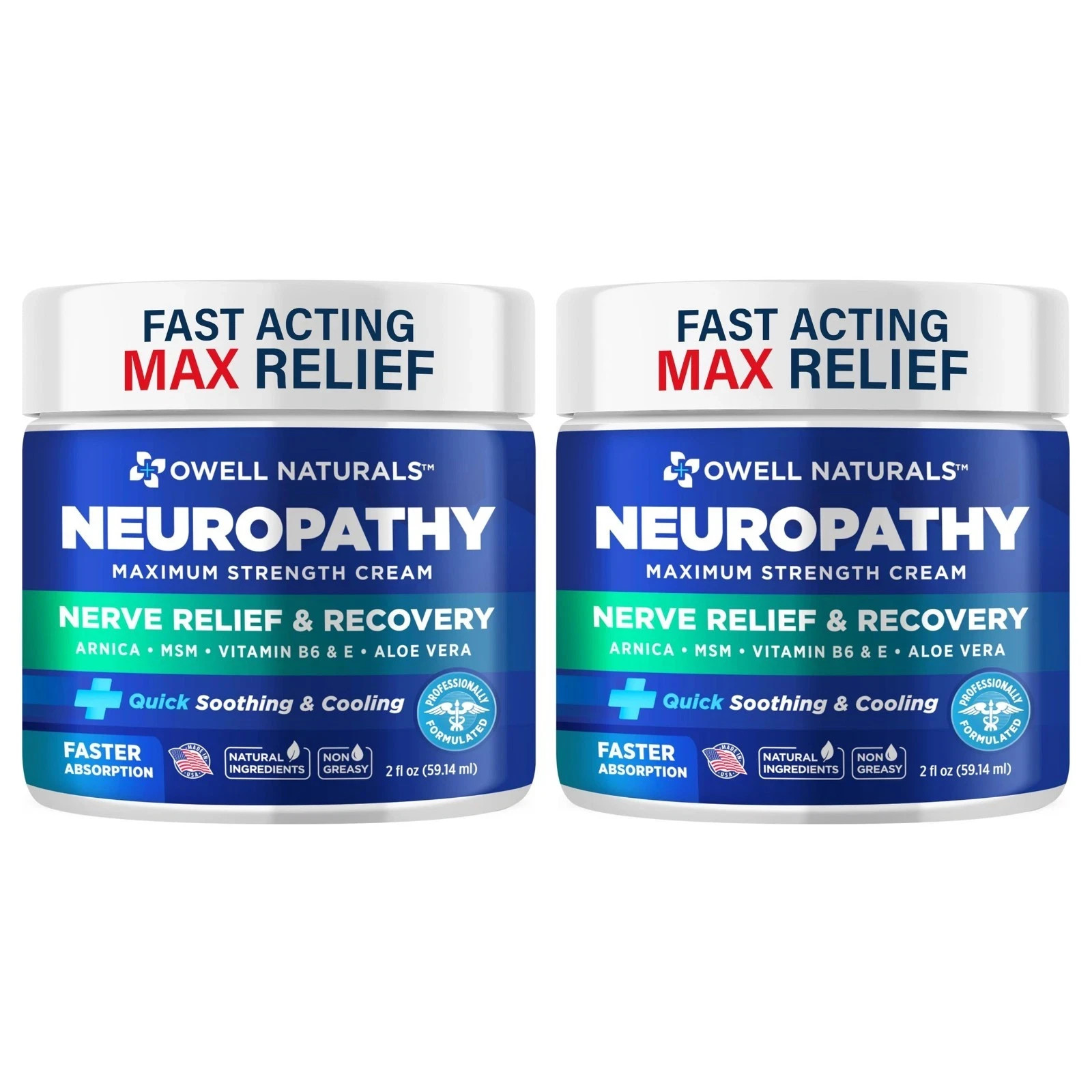 Neuropathy Nerve Relief Cream All Natural for Feet, Hands, Legs Toes ( 2 Pack )