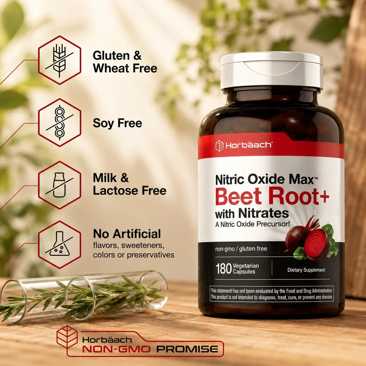 Horbäach Nitric Oxide Max Beet Root – 3000mg, Heart & Circulation Support, 180ct