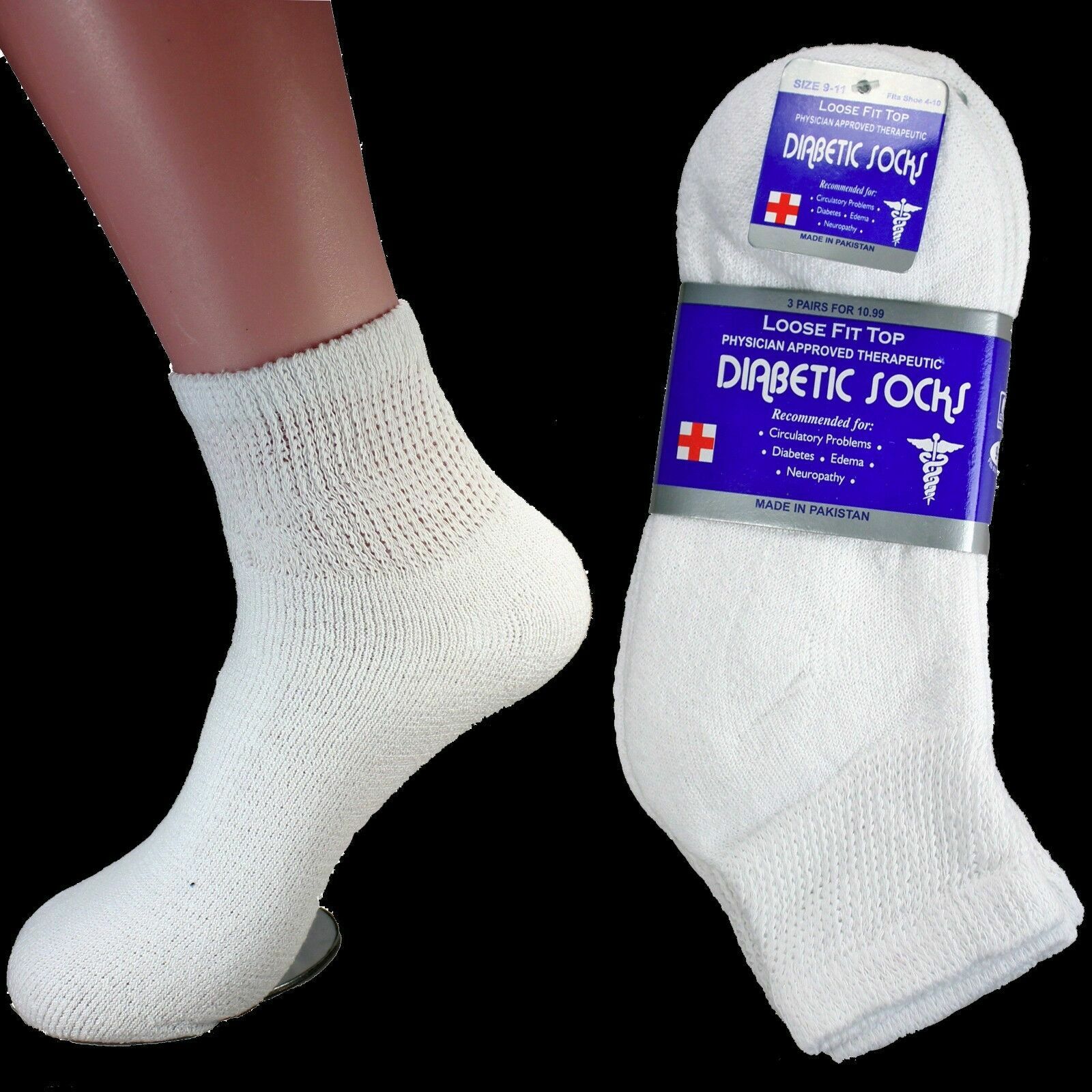 6 Pairs Diabetic Ankle Quarter Crew Socks Health Cotton Men Women Circulatory