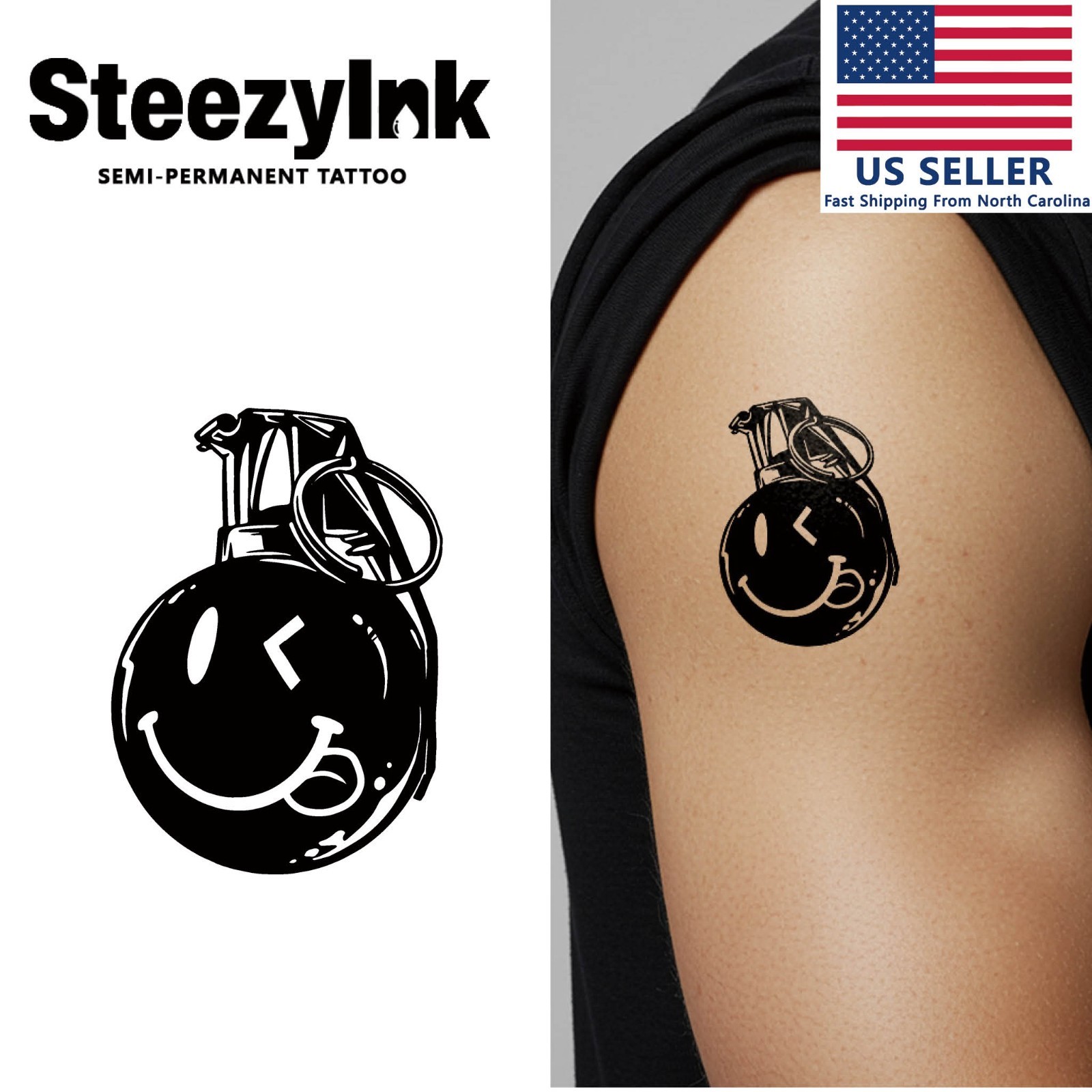 SteezyInk temporary tattoo Explosive Smile last upto 2 weeks 3 x 3 inch