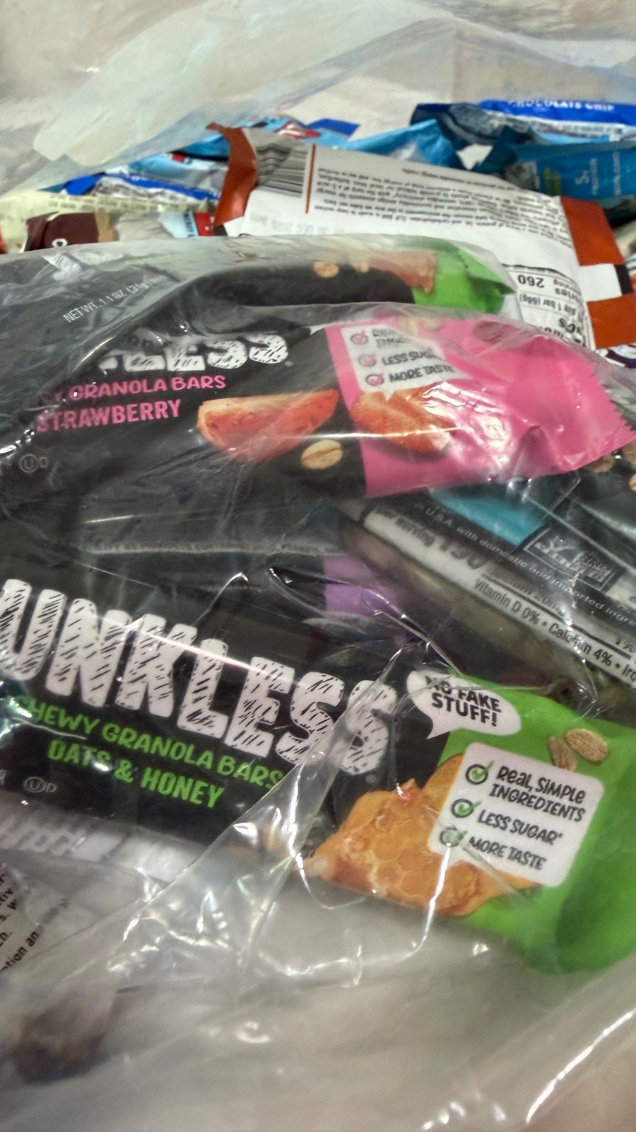lot of health bars most are Clif bars and Junkless