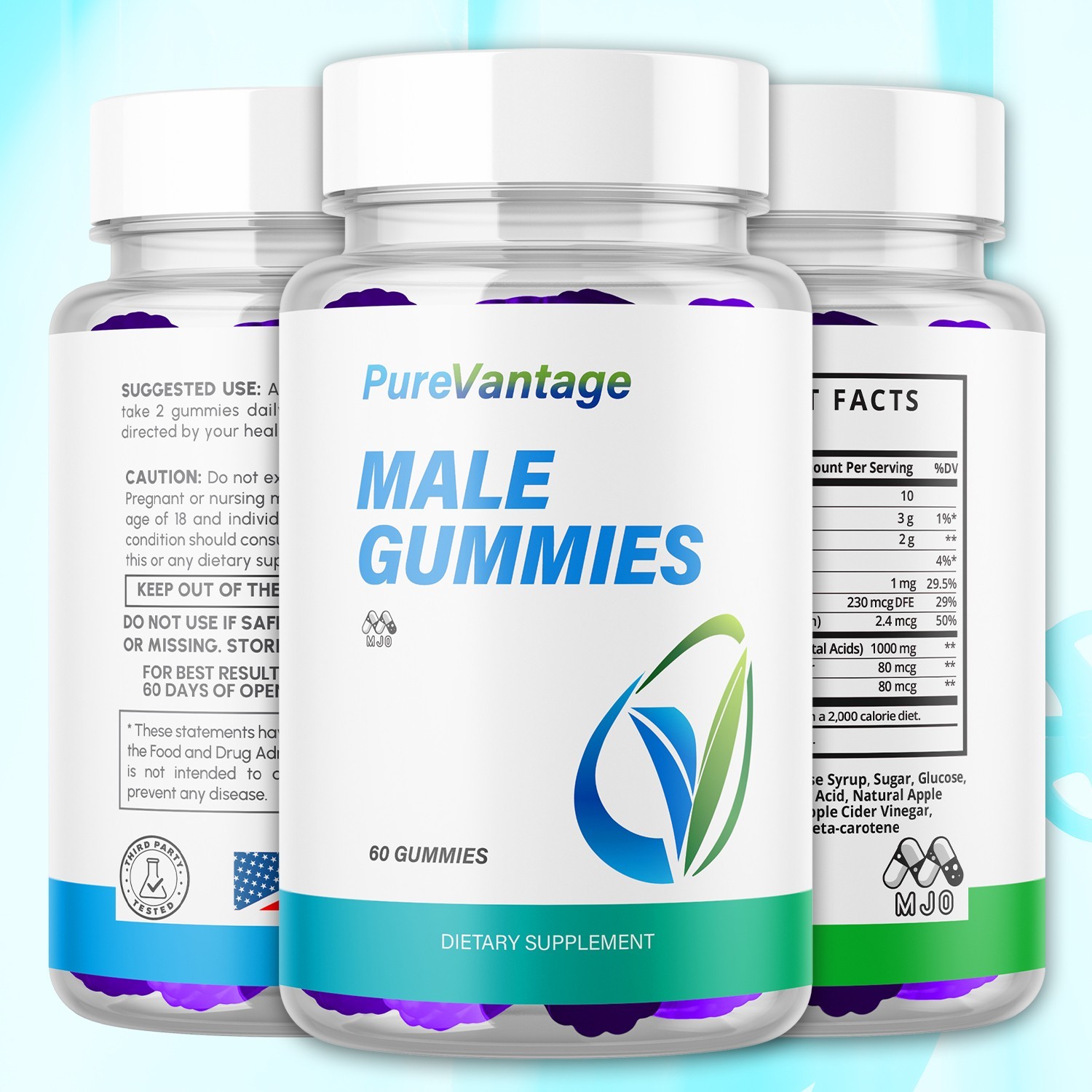 (5 Pack) Pure Vantage Male Gummys Advanced Male Health Support 300 Gummies