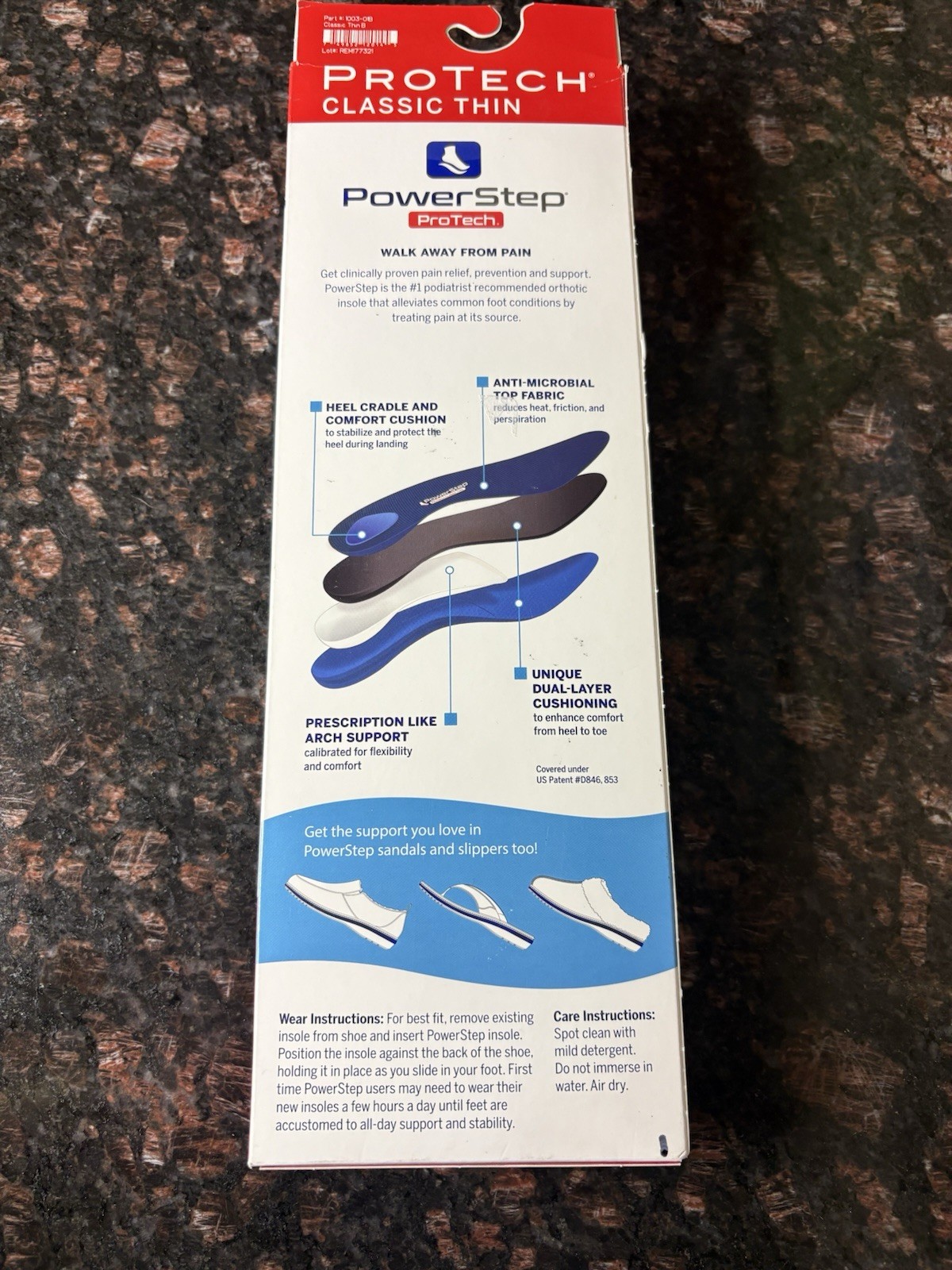 PowerStep ProTech Classic Thin Full Length Orthotic Insoles Men 5-5.5 W 7-7.5