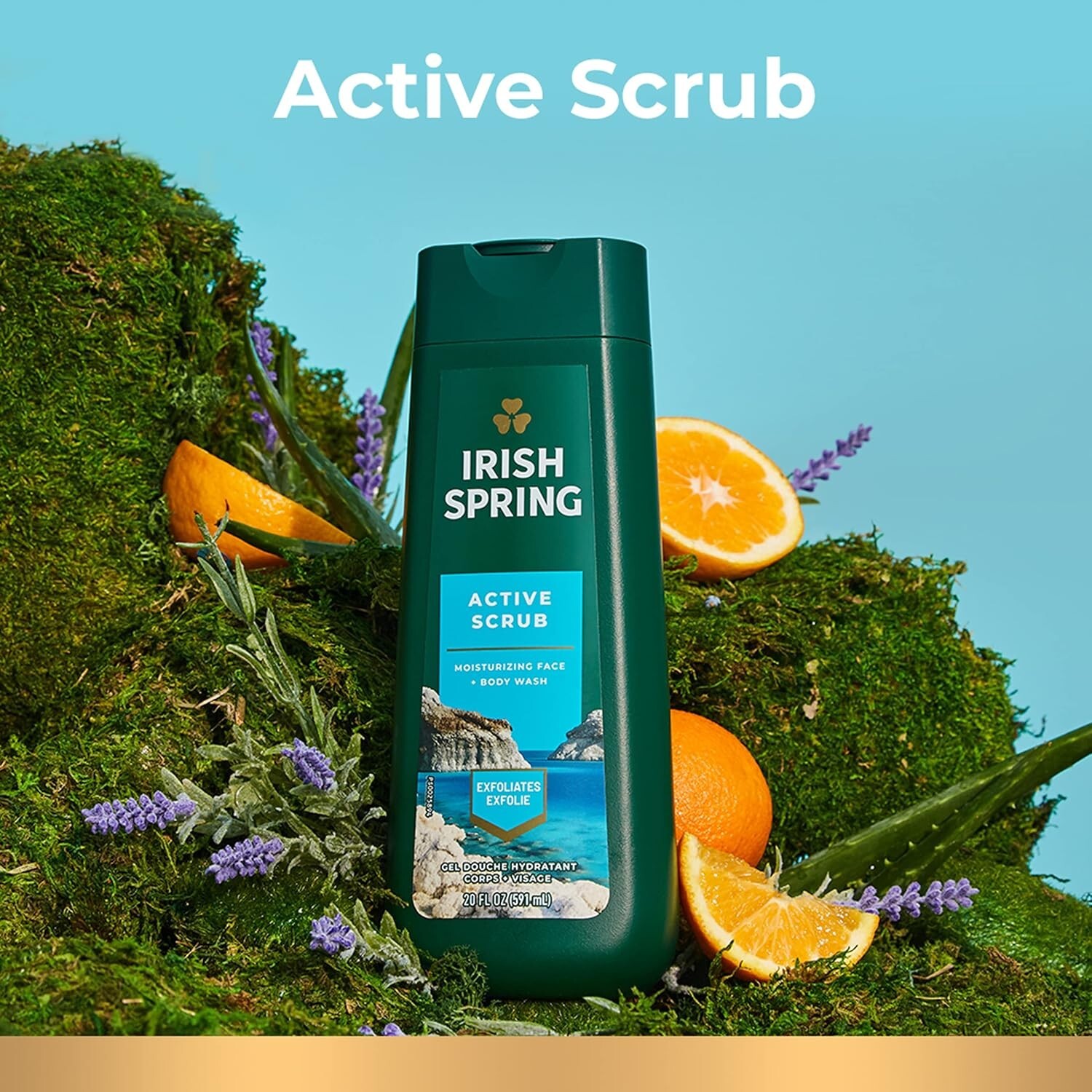 4 Pack Irish Spring Active Scrub Exfoliating Body Wash for Men, 20 Fl oz (591ML)