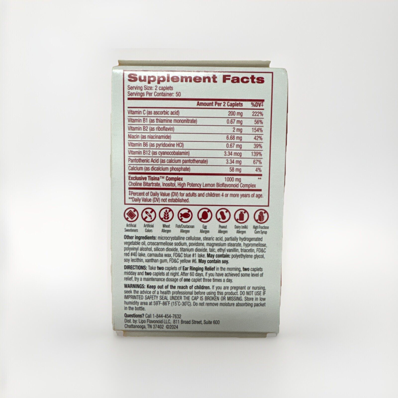 Lipo Flavonoid Plus Ear Ringing Dietary Supplement Caplets 1,000 mg 100 Count