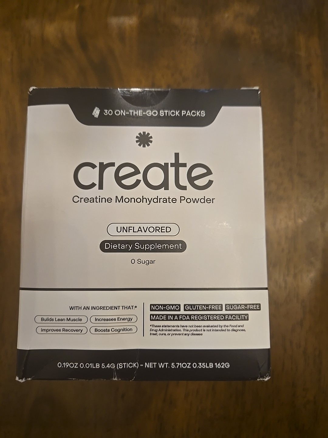 Create Creatine Monohydrate Powder Unflavored 30ct On-The-Go Stick Packs 08/2027