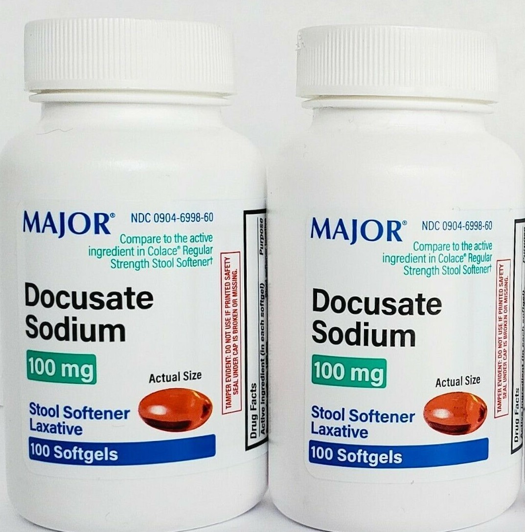 Major DOK Docusate Sodium Stool Softener 100mg Softgels 100ct -2 Pack -Exp 06-26