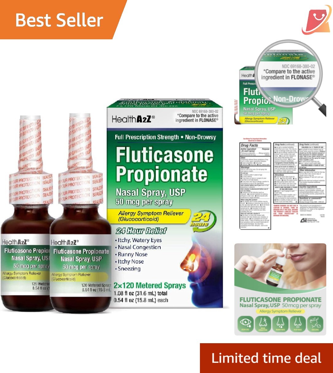 Dual Pack Fluticasone Propionate Nasal Spray for Runny Nose and Sneezing Relief