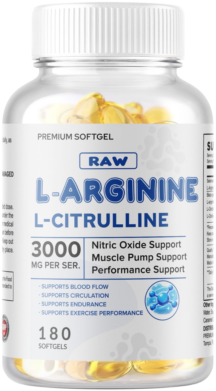 L-Arginine L-Citrulline Nitric Oxide Booster 3000mg, 180 Softgels, 90 Servings