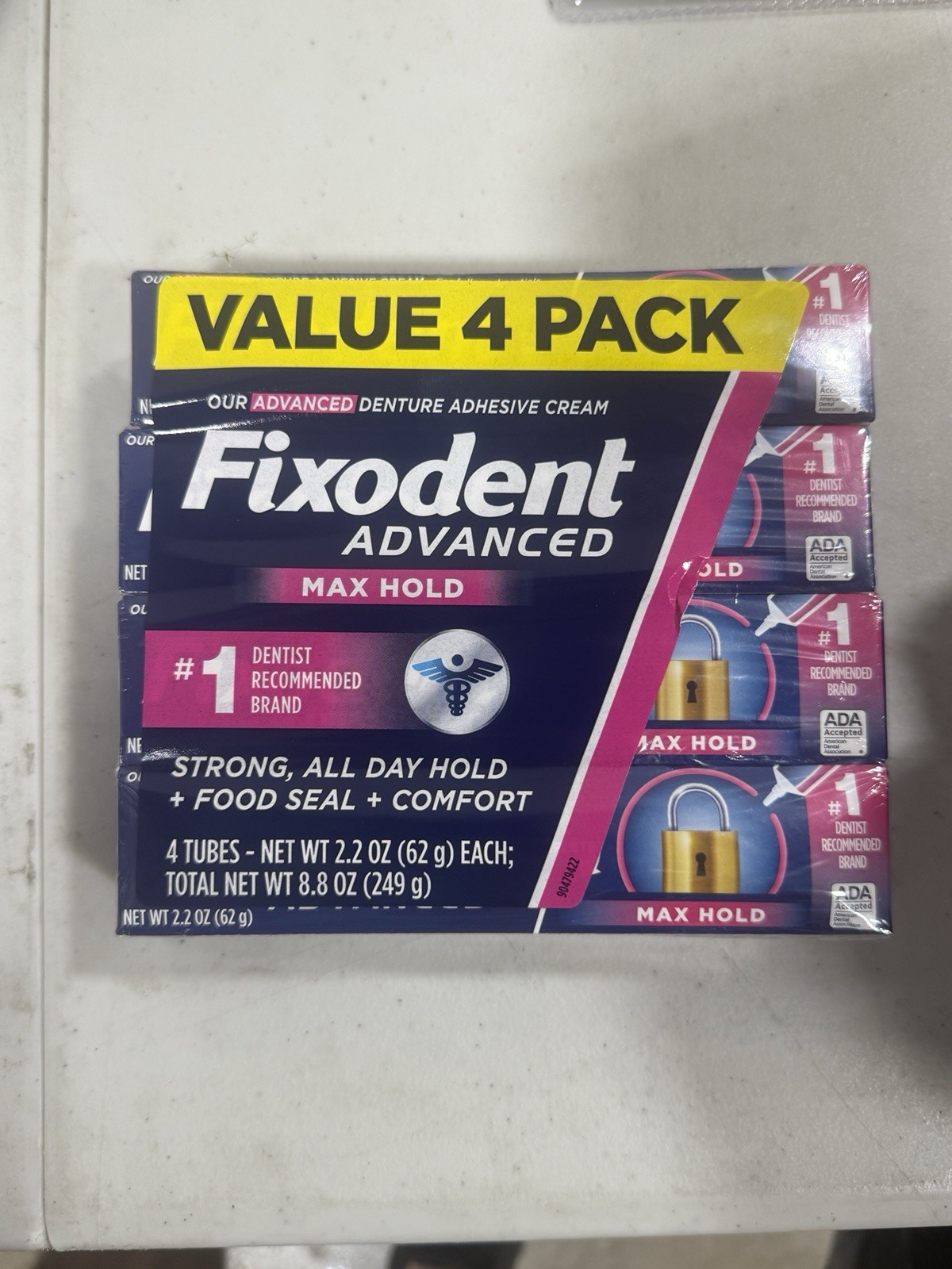 Fixodent Advanced Max Hold Denture Adhesive 4 Pack 2.2 oz Each Extra Strength