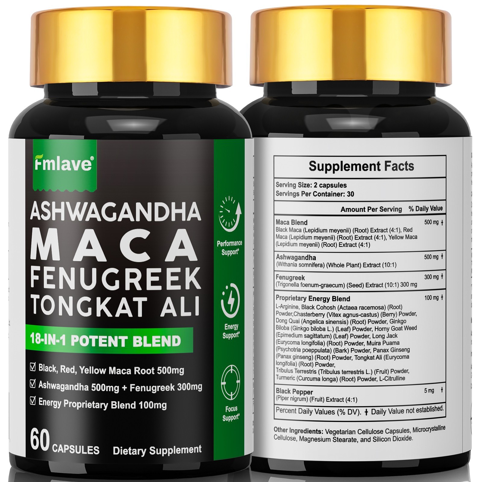 2 Pack Maca Root Capsules -Maca Root Ashwagandha Fenugreek Ginseng L-Arginine US