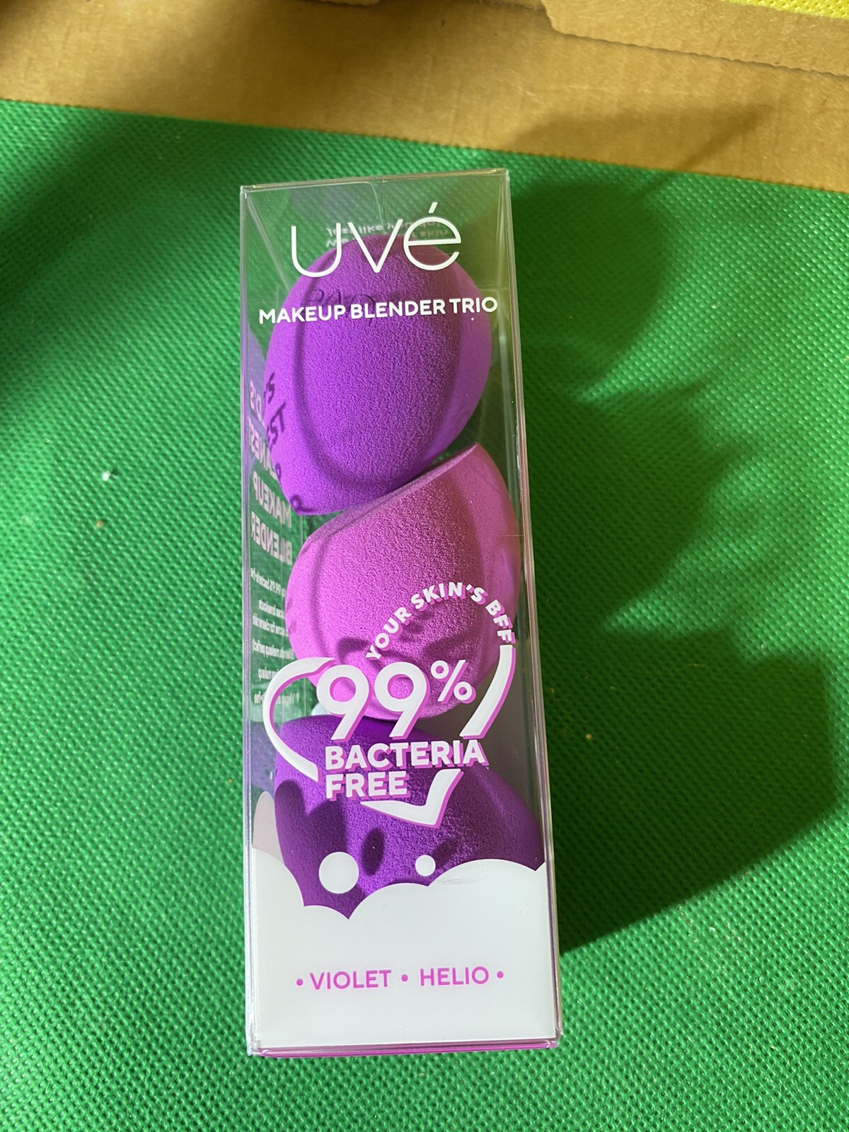 UVE BEAUTY Makeup Blender Trio Cosmetics Applicator Sponge 2 Violet 1 Helio NIB