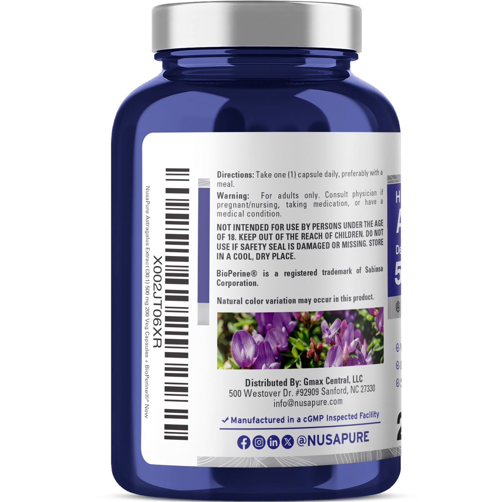NusaPure Astragalus 15,000mg Per Caps 200 Veggie Capsules (Vegetarian)