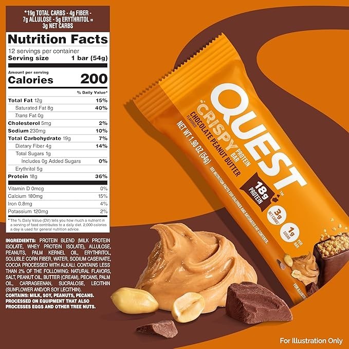 Quest Crispy Chocolate Peanut Butter Hero Bar – 18g Protein, 1g Sugar, Keto Frie