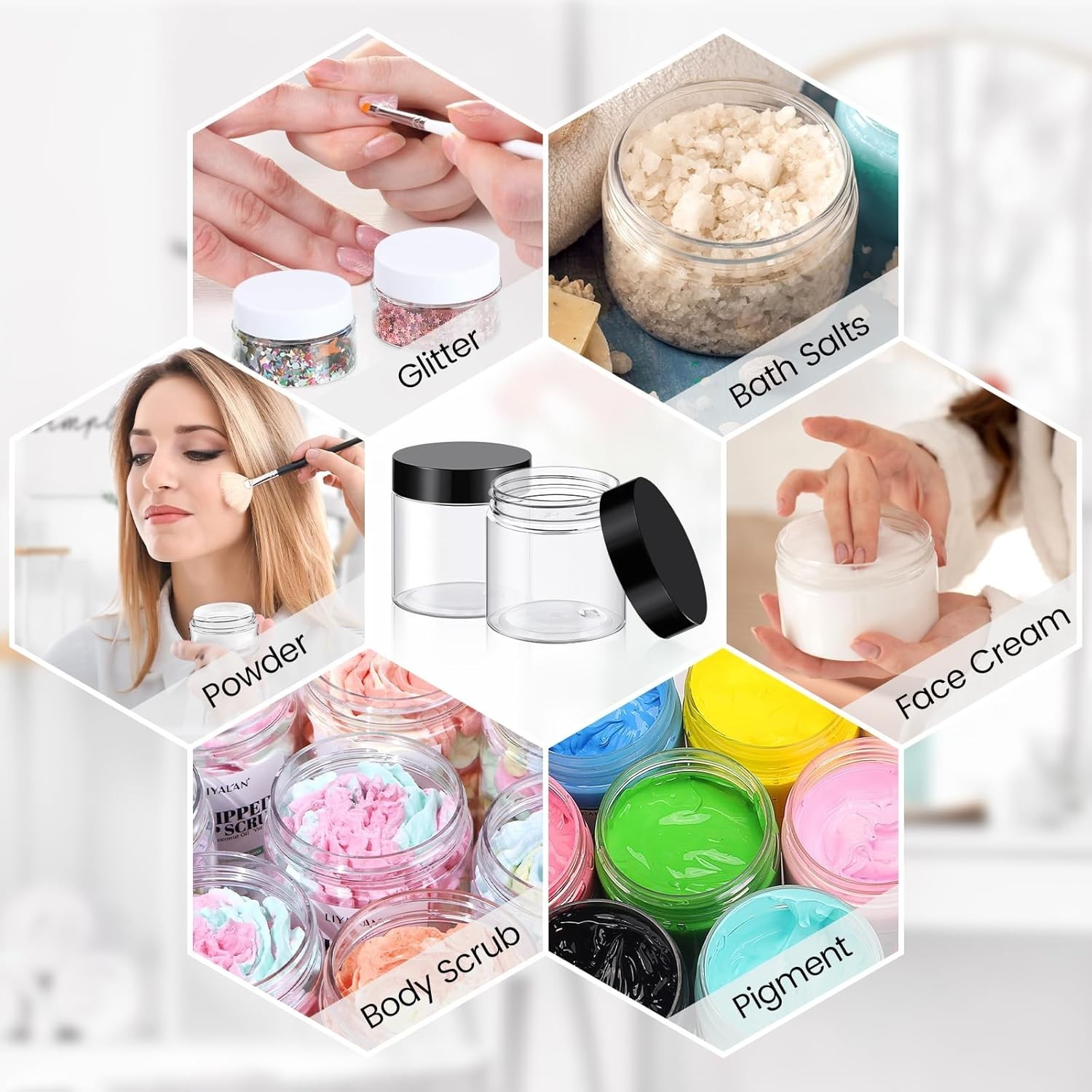4 Oz Plastic Container Jars W/ Lids BPA Free Empty Round Clear Cosmetic