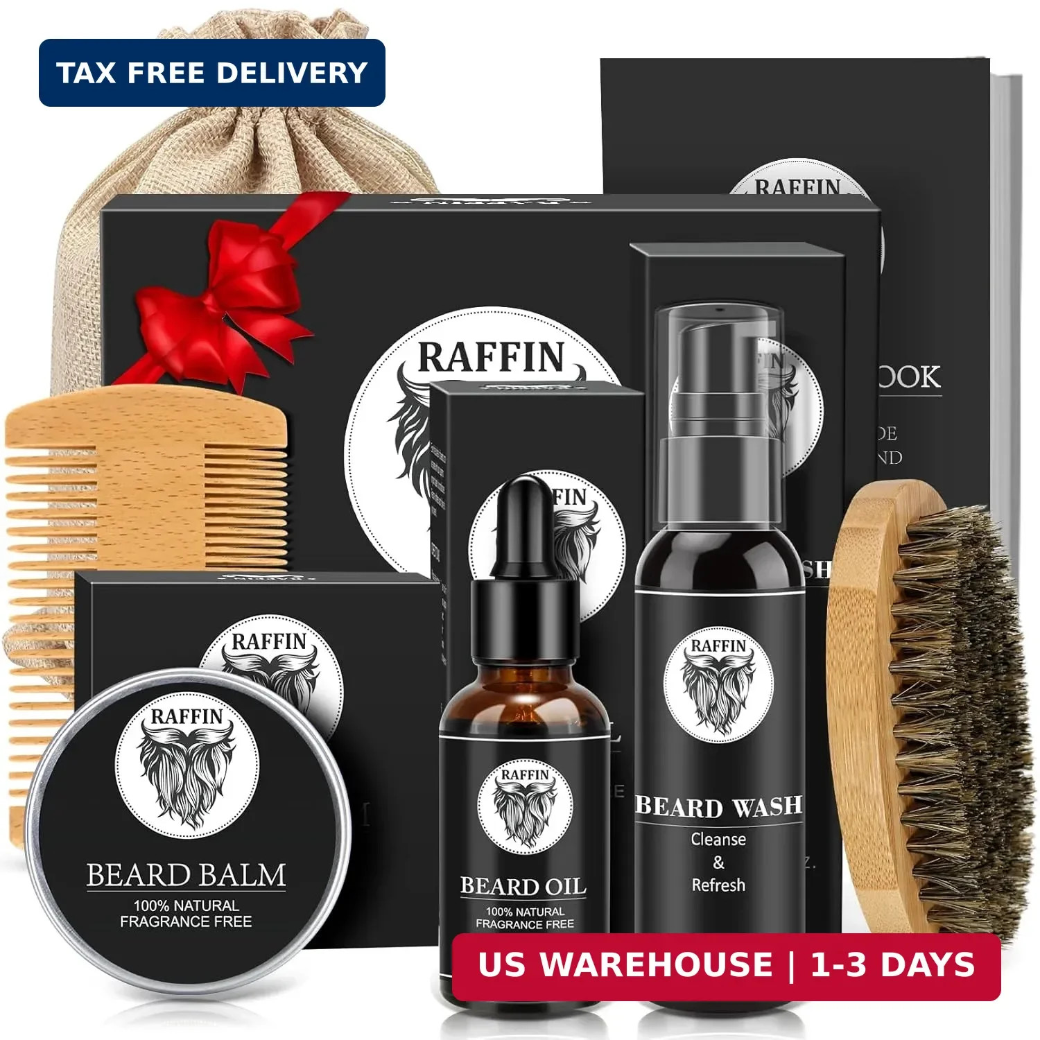 RAFFIN Dad Gifts Fathers Day – Beard Kit w/Beard Oil & Balm, Beard Brush & Comb,