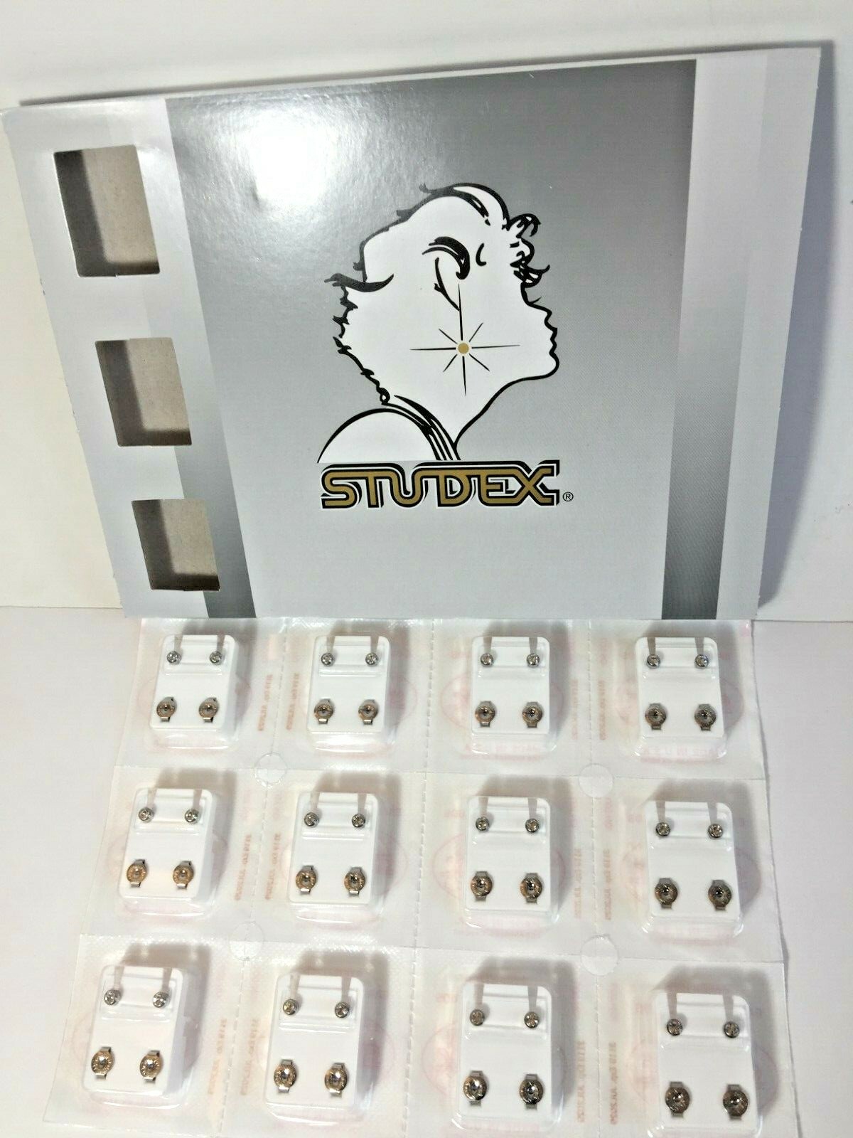 Studex Ear Piercing Silver Plated Clear Stone Regular 4MM 12 Pairs Studs R204W